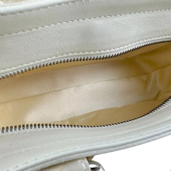 Auth CELINE Mini Boogie Bag Handbag White Satin/Leather/Silvertone - z3527 - Picture 11 of 13